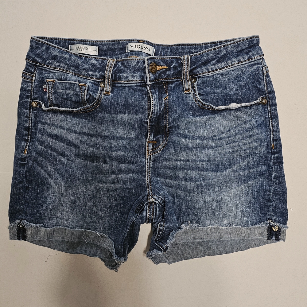 Vigoss Blue Jean Shorts with Cuffed Hem and Distressed Look